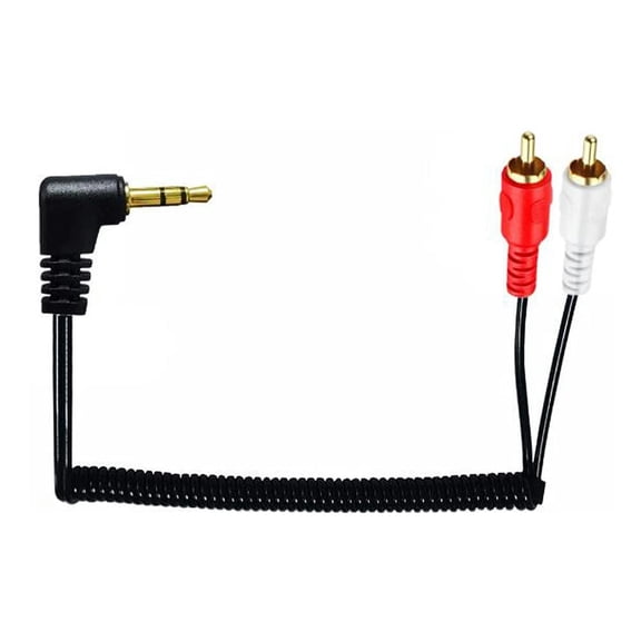 FOR Gold Plated 3.5mm TRS Male Stereo 90 Degree Right Angled to 2x RCA Phono Male Audio Coiled Spiral Cable 80cm