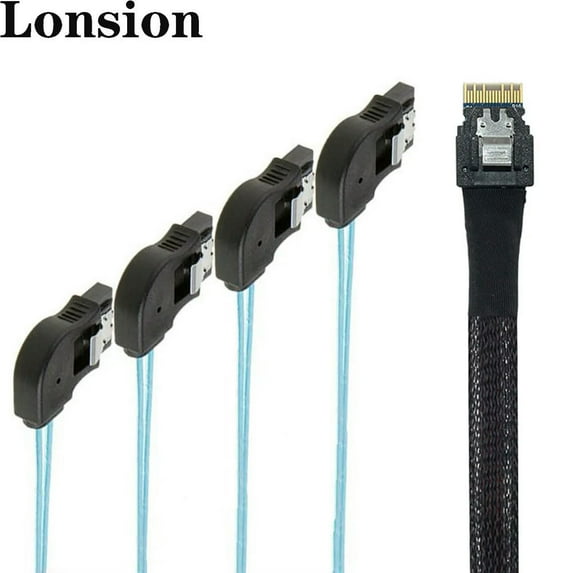 FOR High speed PCIE SAS 4.0 38P SFF-8654 4i to 4 SATA Adapter Cable with 7P Right-Angle Female Connector