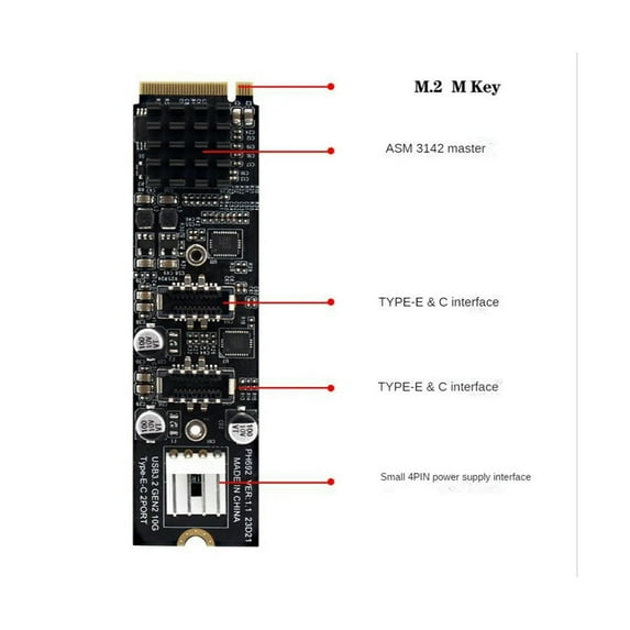 FOR M.2 PCIE to USB3.0 TYPE-E TYPE-C Expansion Card M.2 PCIe to USB3 TYPE -E&C 10G Interface Expansion Card
