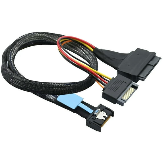 FOR MCIO 4i Gen5 SAS SFF-8654 4X to U.2 NVMe SAS SFF-8639 68Pin with SATA 15P male Power PCIe Mini Cooledge IO SSD Cable