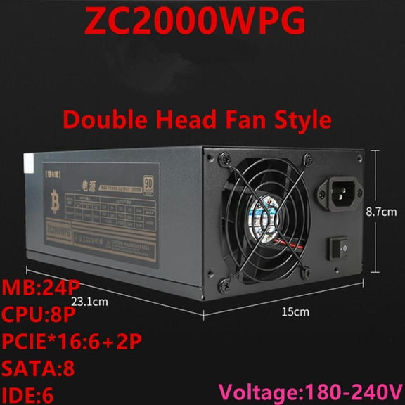 FOR Miner PSU For ZhongCheng Video Card Three Fan Power Supply 2000W Mining Power Supply ZC2000WPG