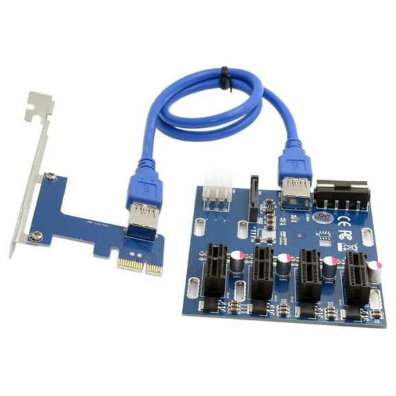 FOR PCI-E 1X To 4 Port 1X Riser Adapter USB 3.0 Cable Multiplier HUB GPU Riser Adapter For BTC Mining