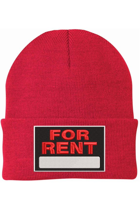 FOR RENT Sign Embroidered Beanie Hat Adjustable Warm Skull Winter Cap (Red)