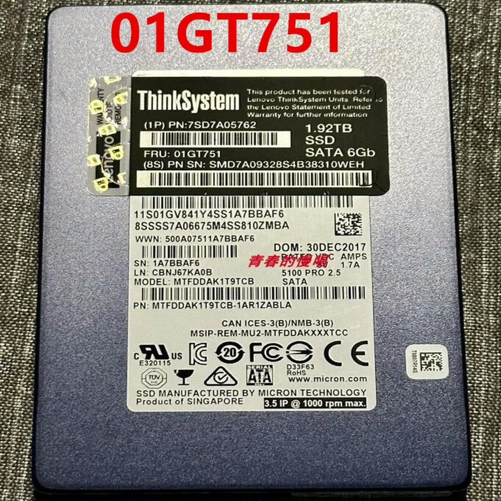 FOR Solid State Drive For SR860 650 2.5 SSD SATA 1.92TB For 7SD7A05762 01GT751