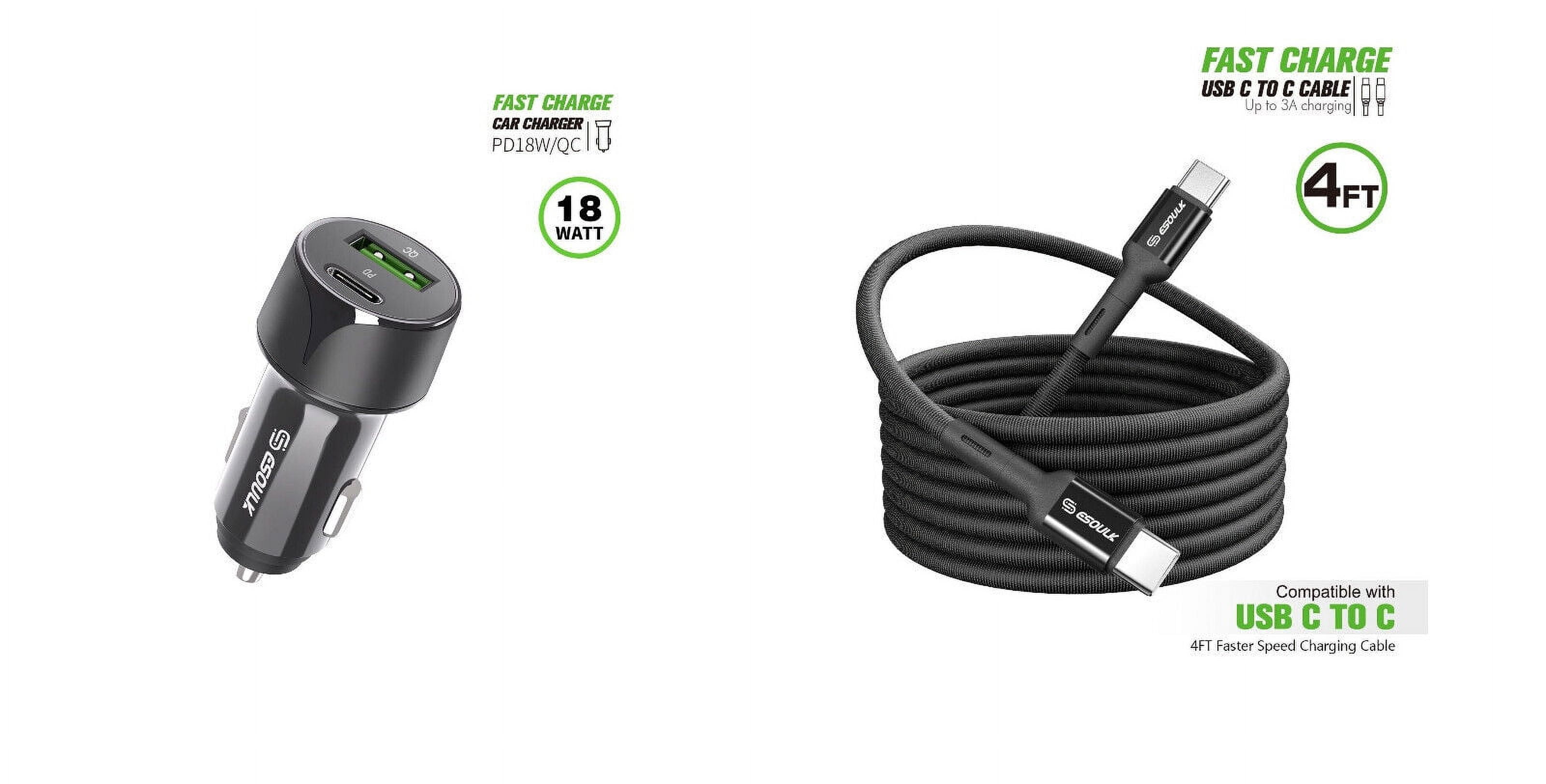 FOR TCL ION V T607DL 18W Car Charger PD + 2.4A USB with 4ft C to C cable