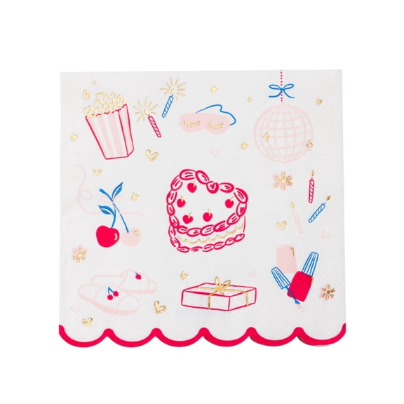 Bonjour Fte Girly Sleepover Large Paper Napkins, Disposable Party Supplies, 20 Count, Lunch Size, Picnic, Birthday, Bachelorette Party, Valentines