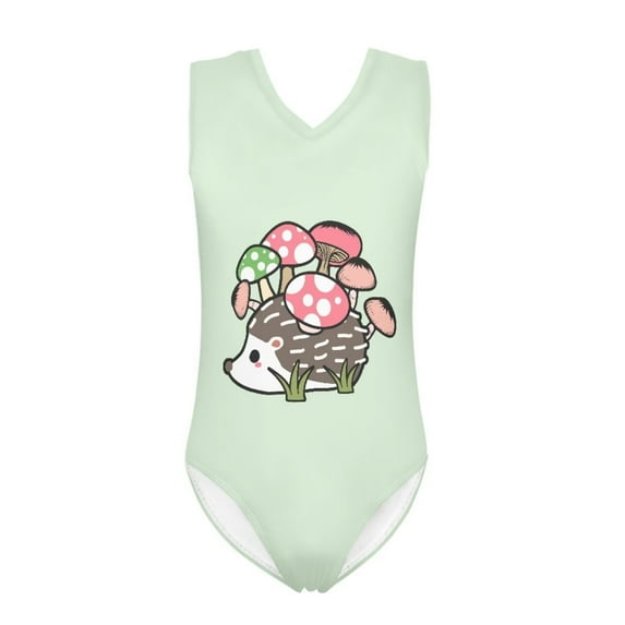 FOR U DESIGNS Adorable Green Girls Sleeveless Swimsuit Hedgehog Mushroom Gymnastics Ballet Dance Leotards Dancewear Summer Beach Swimwear Size 11-12