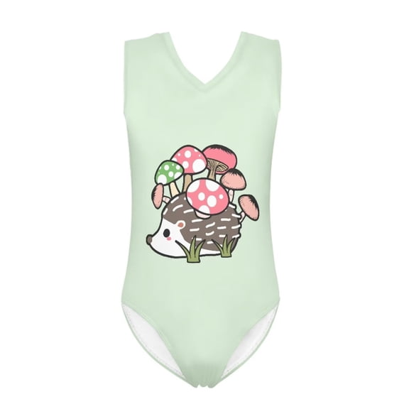FOR U DESIGNS Adorable Green Girls Sleeveless Swimsuit Hedgehog Mushroom Gymnastics Ballet Dance Leotards Dancewear Summer Beach Swimwear Size 5-6