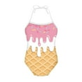 thumbnail image 1 of FOR U DESIGNS Adorable One Piece Halter Swimsuit Juniors Ice Cream Kids Girls Sleeveless Swimwear for Age 9-10 Fashion Off Shoulder Bathing Suit, 1 of 6