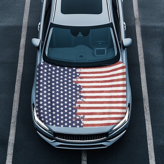 FOR U DESIGNS American Flag Pattern Car Hood Cover Weather-Resistant Automotive Hood Covers Washed Auto Hood Flag Universal Fit for SUV Pickup Trucks