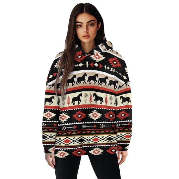 FOR U DESIGNS Aztec Ethnic Womens Oversized Sweatshirts Hoodies Long Sleeve Shirts Pullover Fall Clothes Size S Graphic Hoodie for Women Trendy Down-Shoulder Collar