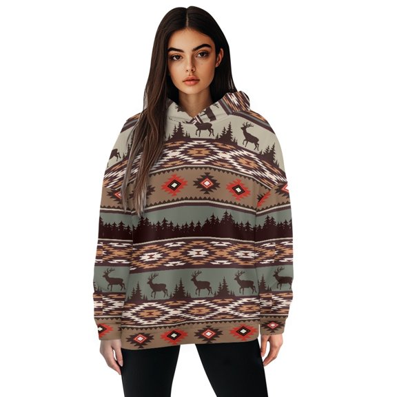 FOR U DESIGNS Aztec Tribal Women's Hooded Sweaters Hoodies Pullover Lightweight Sweatshirts Size XL Oversized Sweatshirt for Women Loose Fit Long Sleeve Hoodie Winter
