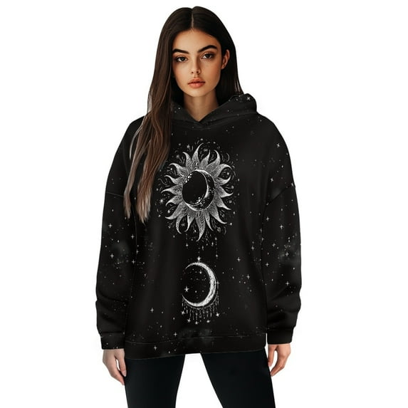 FOR U DESIGNS Black Galaxy Women Hoodies Oversized Long Sleeve Basic Sweatshirts Pullover Sweater Outfits Size M Women Activewear Down-Shoulder Collar Tops Winter