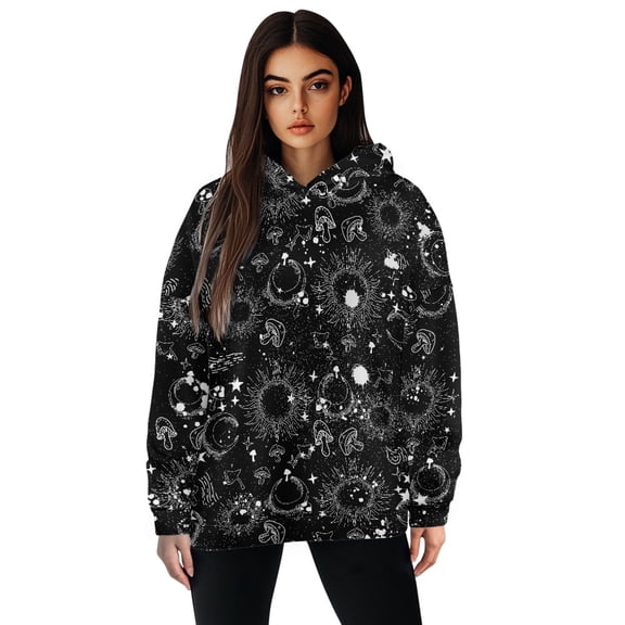 FOR U DESIGNS Black Galaxy Women's Hooded Oversized Hoodies Pullover Sweatshirts for Women Trendy Graphic Hoodies Pullover Size M Women Activewear Tops Long Sleeve