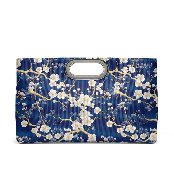 FOR U DESIGNS Blue Plum Blossom Print Clutch Purses for Women, PU Leather Evening Top Handle Bag Formal Handbag for Prom, Banquet, Dating