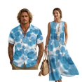 thumbnail image 1 of FOR U DESIGNS Blue Tie Dye Print Matchable Couple Outfit Matching Clothes Set Linen-Style Men Button Down Shirt Sleeveless Maxi Dress with Pockets, 1 of 7