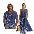 thumbnail image 1 of FOR U DESIGNS Blue Tree Leaf Print Matchable Couple Outfits Linen-Like Button Down Shirt or Sleeveless Dress with Pockets for Parties Wedding Date, 1 of 7