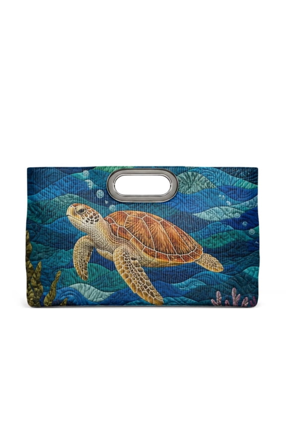 FOR U DESIGNS Blue Wave Turtle Print Clutch Purse for Women Leather Evening Bag with Detachable Chain Stylish Handbag for Wedding Party Prom Bridal
