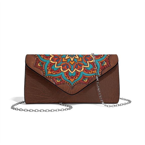 FOR U DESIGNS Boho Mandala Flower Brown Clutch Purses for Women Lightweight Ladies Party Handbag Personalized Wedding Bag Formal Dressy Evening Bags