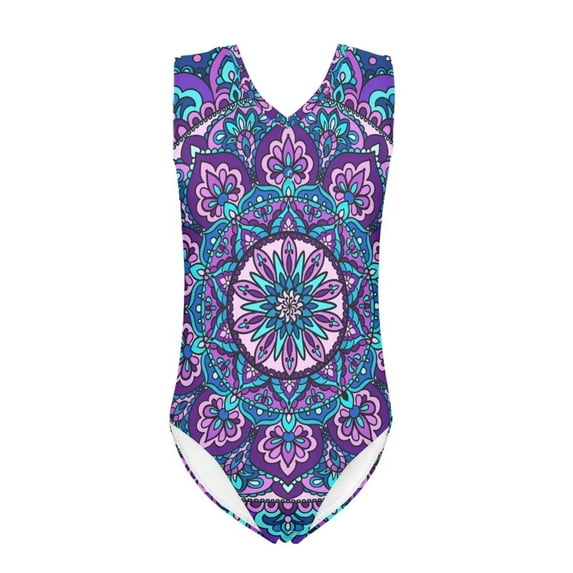FOR U DESIGNS Boho Mandala Flower Girls Swimming One-Piece Swimsuit Size 13-14 Years Fashion Gymnastics Dancewear for Kids Comfy Athletic Bathing Suit