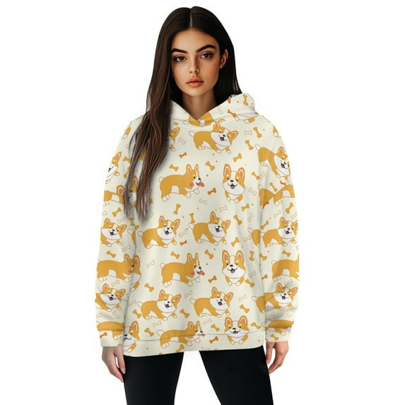 FOR U DESIGNS Bone Corgi Women's Lightweight Hooded Sweaters Hoodies Pullover Sweatshirts Size XL Oversized Sweatshirt for Women Loose Fit Long Sleeve Hoodie Graphic