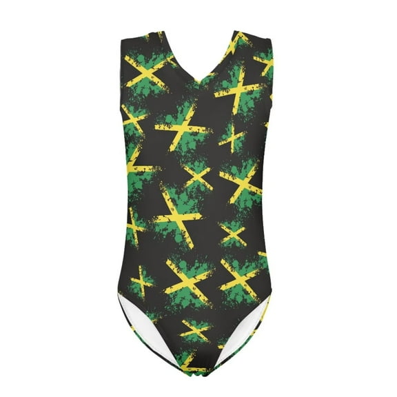 FOR U DESIGNS Breathable Baby Girl Sleeveless Swimwear Size 7-8 Years Jamaican Flag Teens Toddlers V-Neck Gymnastics Leotards, Kids One Piece Swimsuit