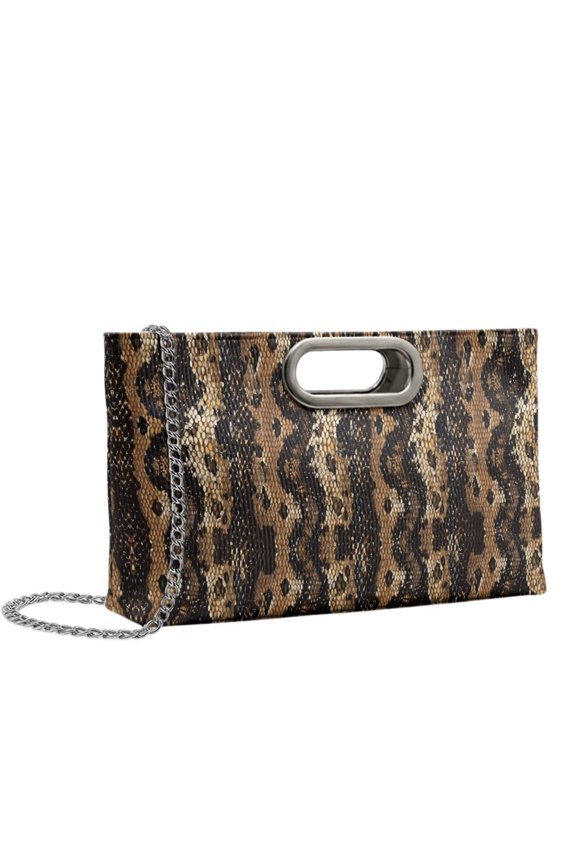 FOR U DESIGNS Brown Snake Print Clutch Purse for Women Evening Clutch Purse for Wedding Formal Evening Handbag with Detachable Chain