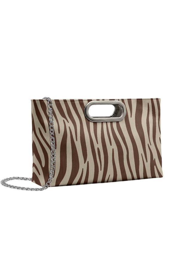 FOR U DESIGNS Brown Zebra Stripe Print Clutch Handbags for Women Formal Clutch Purse with Chain Leather Purses for Wedding Cocktail Prom