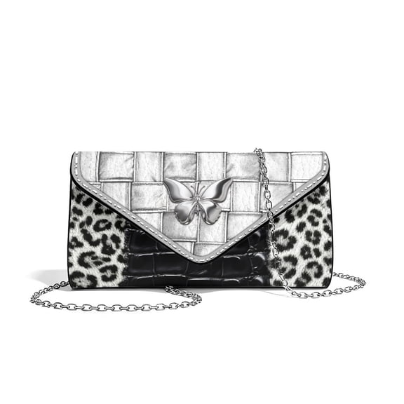 FOR U DESIGNS Butterfly Leopard Silver Clutch Purses for Women Personalized Ladies Party Handbag Lightweight Wedding Purses Formal Party Clutches