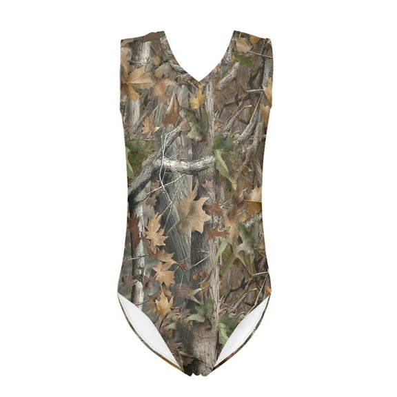 FOR U DESIGNS Camo Hunting Wood Sleeveless Swimsuit Breathable Dancing Athletic Leotards Summer Kids Gymnastics Swimsuit Girls Tank Leotard Size 5-6