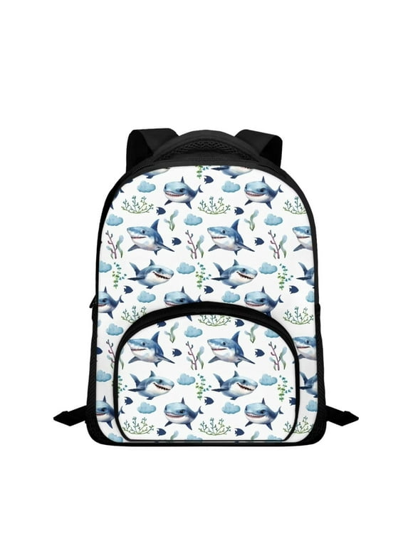 FOR U DESIGNS Cartoon Shark Kids Backpack for Boys Portable Teens School Bag with Adjustable Straps Large Capacity Back Packs Elementary School Schoolbags