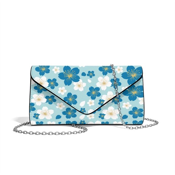FOR U DESIGNS Cherry Blossom Blue Clutch Purses for Women Personalized Ladies Party Handbag PU Leather Crossbody Shoulder Bag with Detachable Chain
