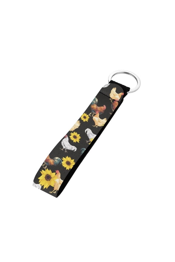 FOR U DESIGNS Chicken Sunflower Keychain Wristlet for Women Birthday Gifts Fashion Hand Wrist Lanyard Key Chain with Metal Ring and Wristlet Straps