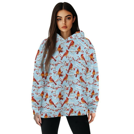 FOR U DESIGNS Christmas Cardinal Hooded Pullover Sweatshirt Women Size 2XL Hoodies Cardigan Oversized Sweatshirts for Women Loose Fit Hoodie Long Sleeve Down-Shoulder Tops