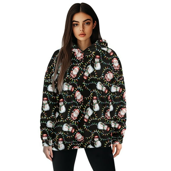 FOR U DESIGNS Christmas Santa Claus Womens Hooded Sweatshirt Loose Pullover Hoodies Size S Ladies Lightweight Xmas Hoodie Long Sleeve Casual Sweatshirts Winter