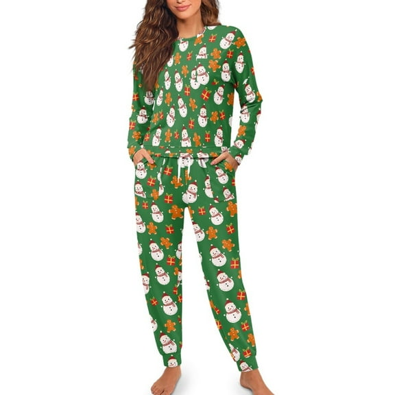 FOR U DESIGNS Christmas Snowman Drawstring Pajama Sets for Women 2 Piece Long Sleeve Crew Neck Tops Size M Sleepwear Set Long Pants with Pockets for Women Jogger
