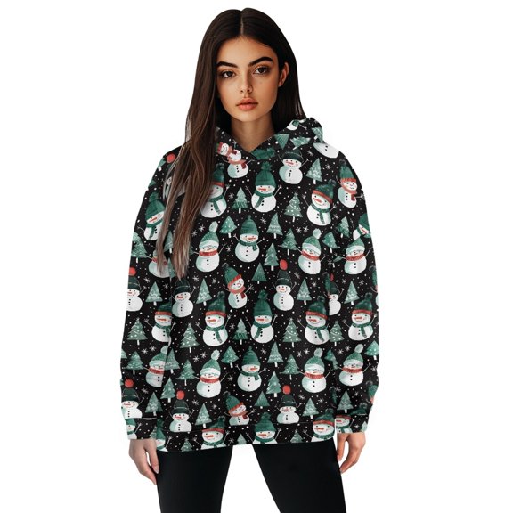 FOR U DESIGNS Christmas Snowman Hoodies Oversized Long Sleeve Basic Sweatshirts Pullover Sweater Outfits for Women Size 2XL Women Activewear Down-Shoulder Collar Tops