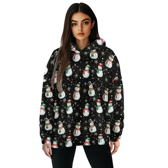 FOR U DESIGNS Christmas Snowman Women's Hooded Sweaters Hoodies Pullover Sweatshirts Size XL Oversized Lightweight Sweatshirt for Women Loose Fit Long Sleeve Hoodie