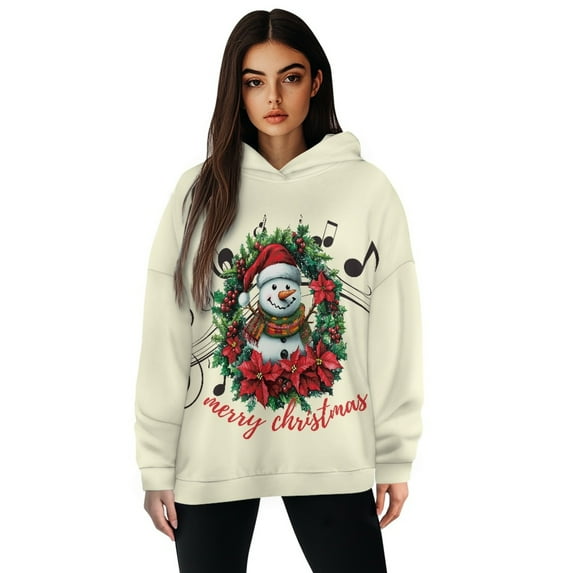 FOR U DESIGNS Christmas Snowman Womens Oversized Hoodies Sweatshirts Hooded Pullover Size 2XL Long Sleeve Activewear Tops for Women Loose Fit Hoodie Tops Winter