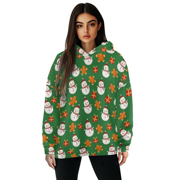 FOR U DESIGNS Christmas Snowman Womens Oversized Hoodies Sweatshirts Hooded Pullover Tops Sweaters Casual Comfy Size 2XL Thick Hoodie for Women Activewear Winter