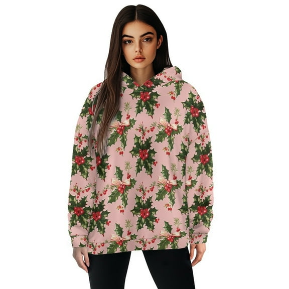 FOR U DESIGNS Christmas Tree Hooded Pullover Sweatshirt Women Size L Hoodies Cardigan Oversized Sweatshirts for Women Loose Fit Hoodie Long Sleeve Down-Shoulder Tops