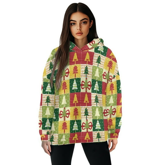 FOR U DESIGNS Christmas Tree Hooded Pullover Sweatshirts for Women Size XL Tops Tunics Casual Shirts Long Sleeve Hoodie Pullover Oversized Pullover Hoodies for Women