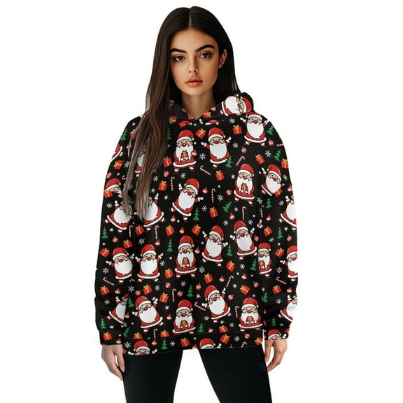 FOR U DESIGNS Christmas Women's Hooded Oversized Hoodies Pullover Sweatshirts Size L Lightweight Santa Claus Hoodie Loose Fit Activewear Long Sleeve Tops for Women