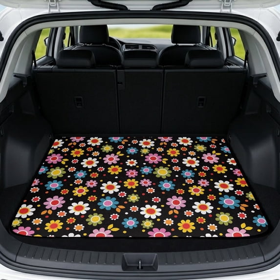 FOR U DESIGNS Colorful Floral Print Car Trunk Mat for Most SUVs Sedans Vans Non-Slip Cargo Liner All Weather Waterproof Durable Rear Protection