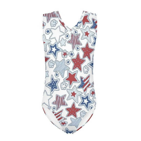 FOR U DESIGNS Comfortable Baby Girl Sleeveless Swimwear American Flag Stars Bodysuit, 4th of July, Fashion Dancing Gymnastics Leotards for Kids 7-8T