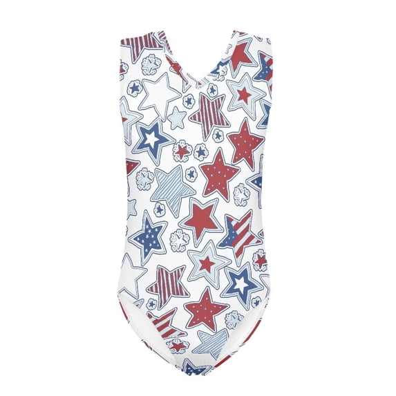 FOR U DESIGNS Comfortable Baby Girl Sleeveless Swimwear American Flag Stars Bodysuit, 4th of July, Fashion Dancing Gymnastics Leotards for Kids 9-10T
