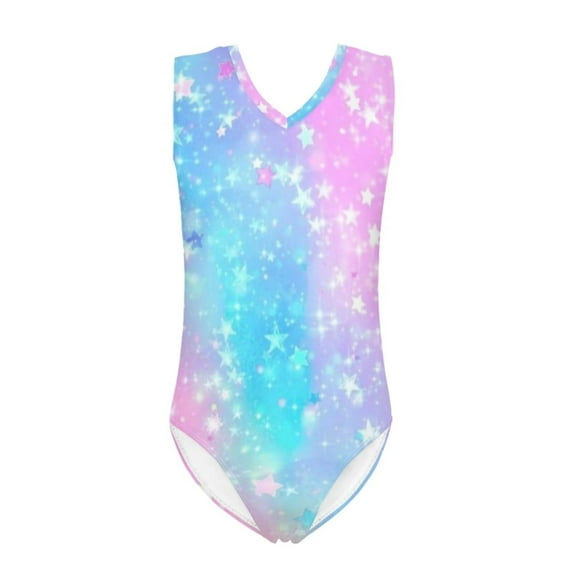 FOR U DESIGNS Comfortable Blue Pink Sleeveless Swimsuit Leotards for Swimming Dancing Stars Kids Bodysuit Cute Girls Tank Leotard Swimwear Size 11-12