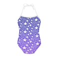 thumbnail image 1 of FOR U DESIGNS Comfy Purple One Piece Bathing Suit Girls Casual Off Shoulder Beach Swimwear for Kids Toddlers Stars Moons Lace-up Swimsuit Size 5-6, 1 of 6