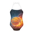 thumbnail image 1 of FOR U DESIGNS Cool Girls Swimsuit One Piece Size 3-4T Fire Water Basketball Sleeveless Swimwear for Kids Teens Stretchy Halter Neck Bathing Suit, 1 of 6