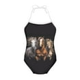 thumbnail image 1 of FOR U DESIGNS Cool Horse Sleeveless Swimsuit One Piece Size 5-6 Years Elastic Quick Dry Black Halter Bathing Suit Toddler Girls One Piece Swimwear, 1 of 6